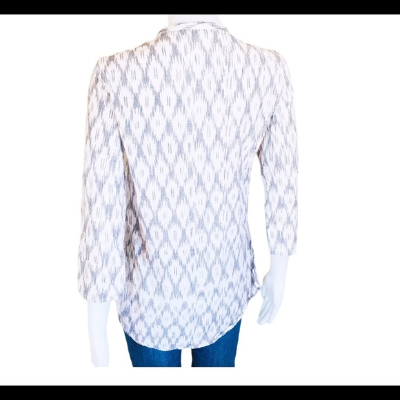 MASSIMO DUTTI Raindrop Print Collarless Tunic Shirt With Long Sleeves Grey Small - Picture 8 of 13